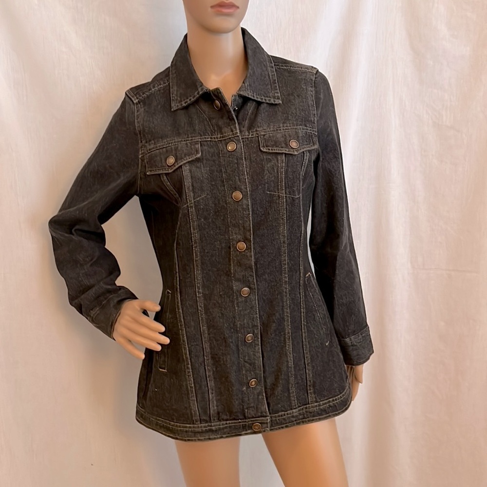 Denim jacket with snap front and slight shaping